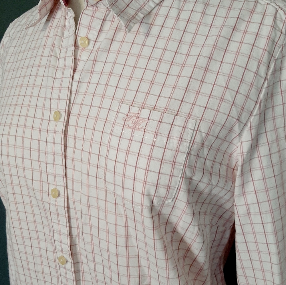 Tommy Hilfiger Pink Women's Plaid Button Up Top